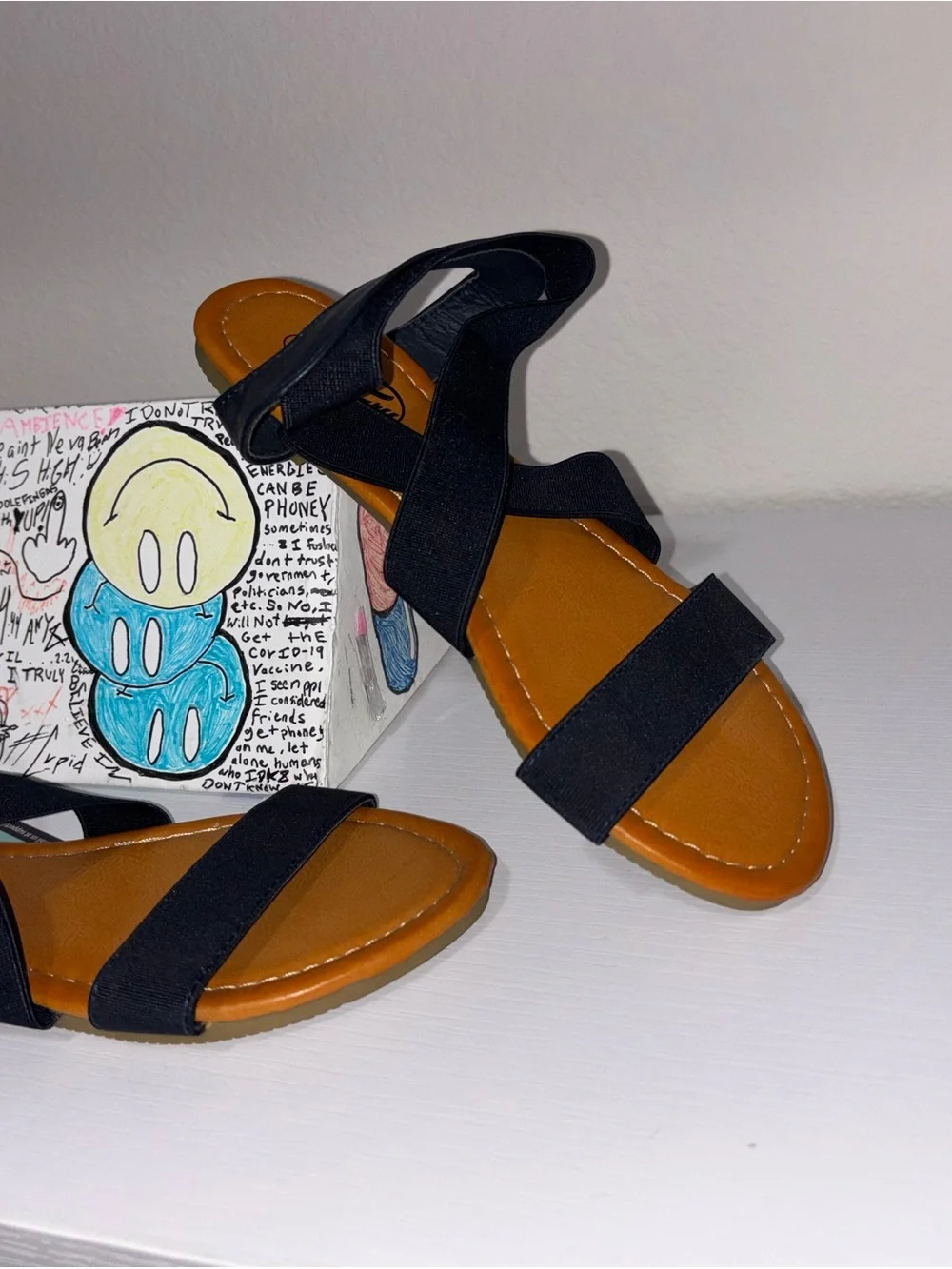 Trary Navy Blue & Tan Strappy Ankle Wrap Comfort Sandals Size 5.5 NWT 🏷️